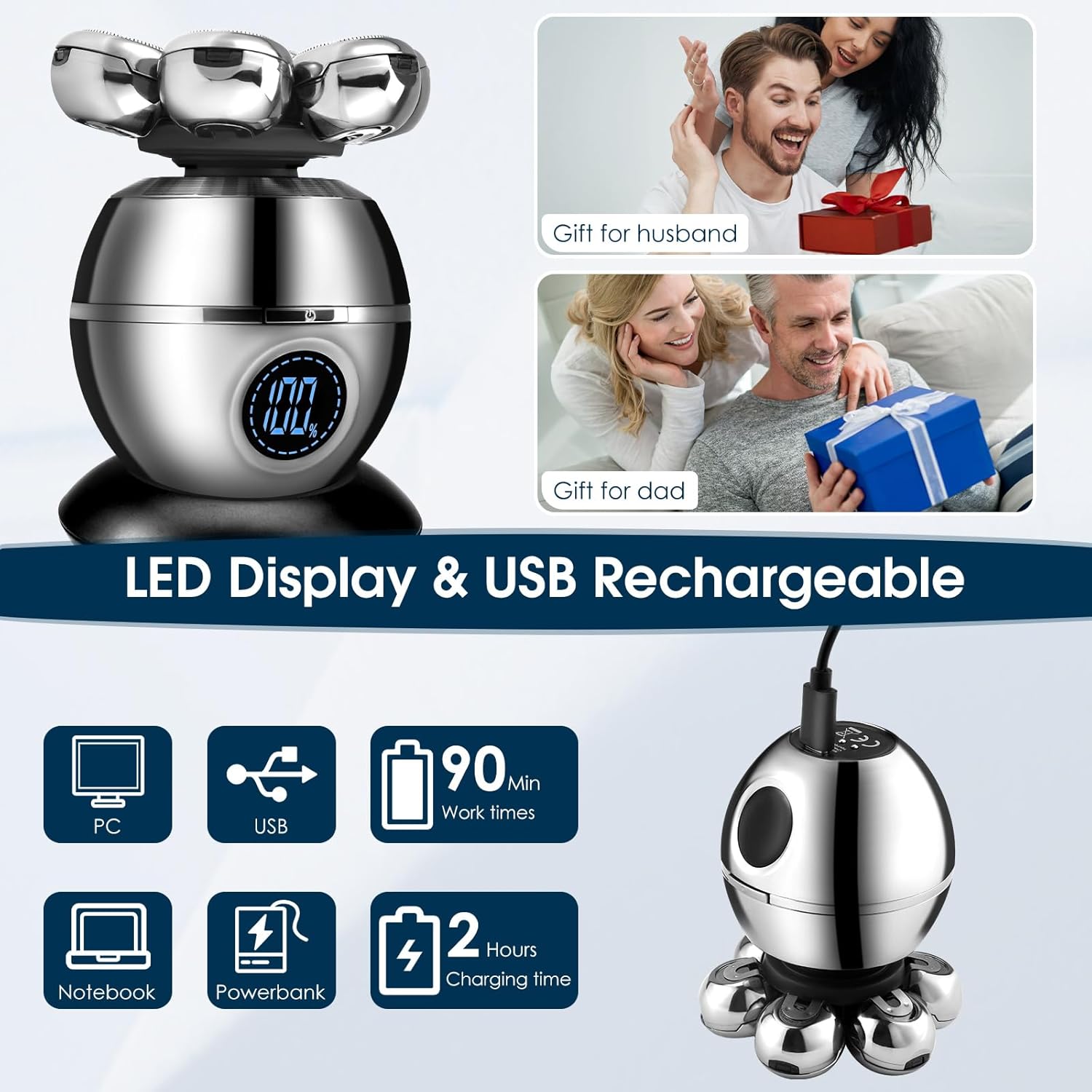 ماكينة حلاقة الرأس والذقن الكهربائية مقاومة للماء - novoloo ماكينة حلاقة الرأس والذقن الكهربائية مقاومة للماء - الصورة 2