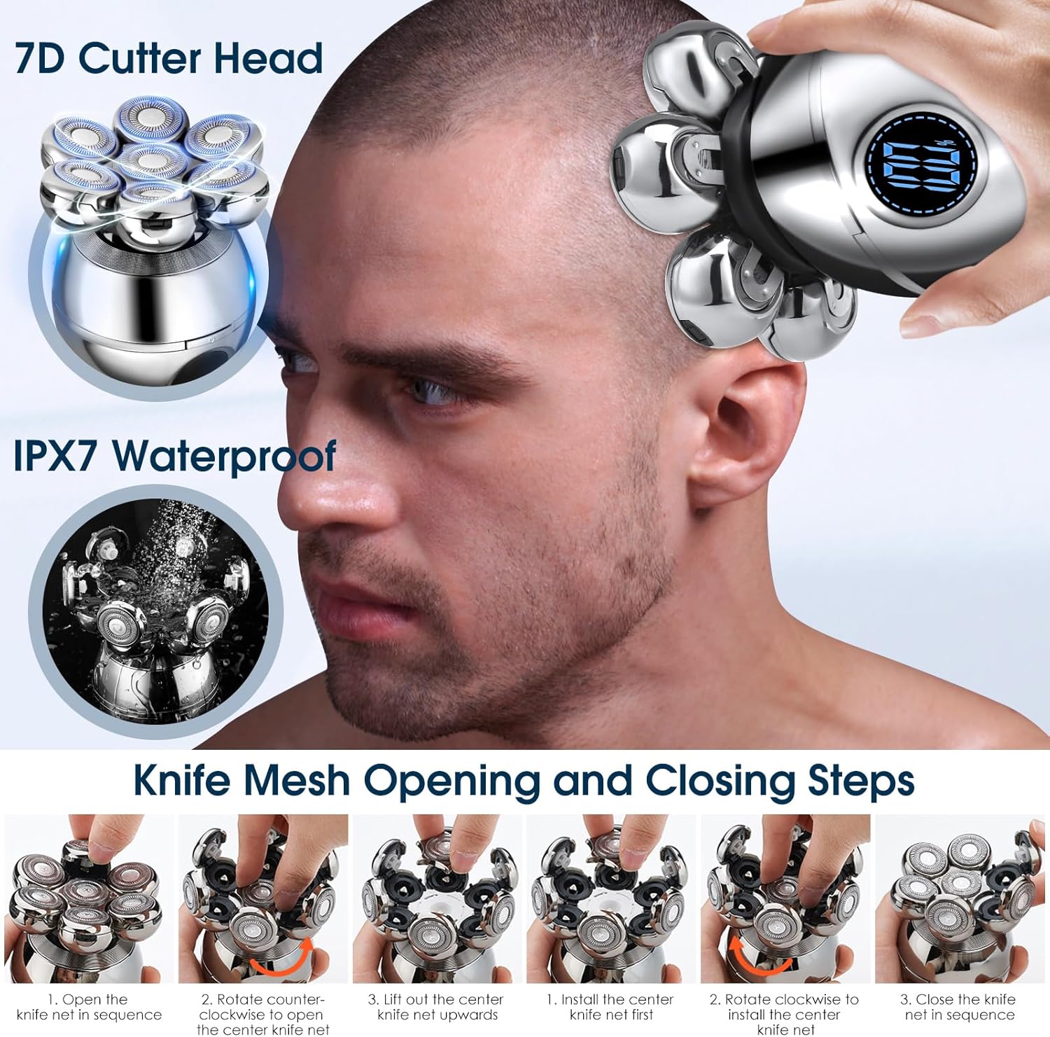 ماكينة حلاقة الرأس والذقن الكهربائية مقاومة للماء - novoloo ماكينة حلاقة الرأس والذقن الكهربائية مقاومة للماء - الصورة 8