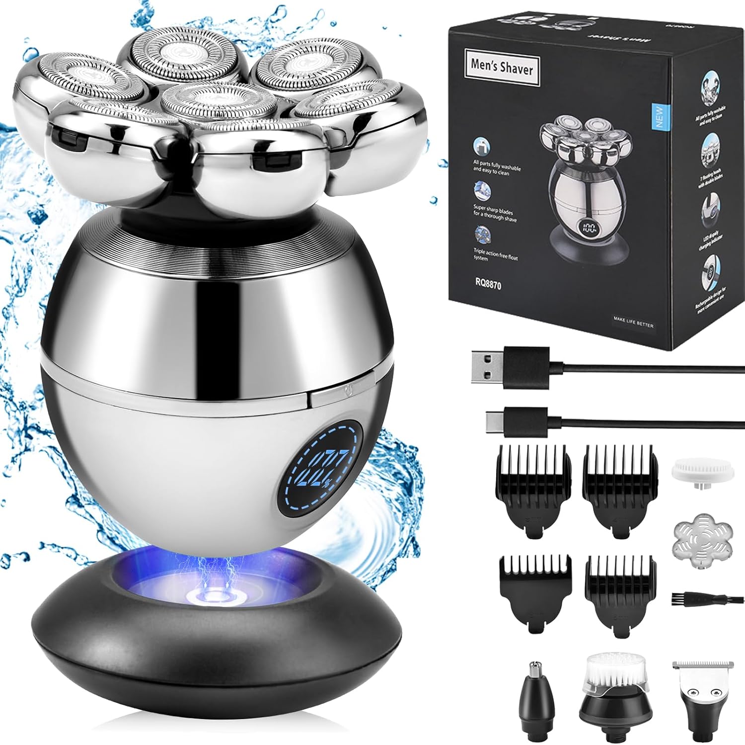 ماكينة حلاقة الرأس والذقن الكهربائية مقاومة للماء - novoloo ماكينة حلاقة الرأس والذقن الكهربائية مقاومة للماء